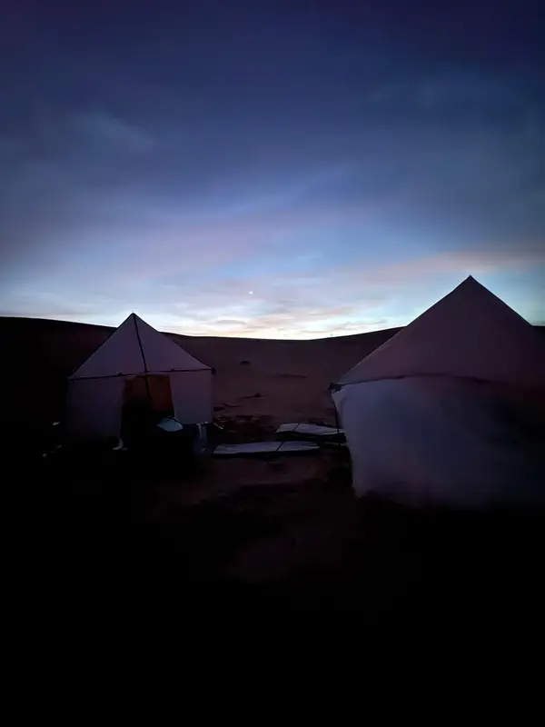 Camp tents at dusk